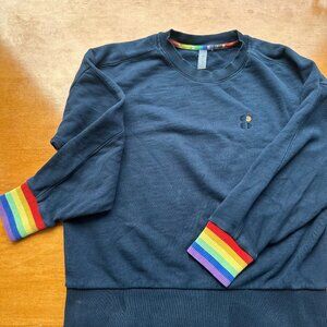 Sweaty Betty Navy Blue Sweatshirt Rainbow Cuffs Size Large